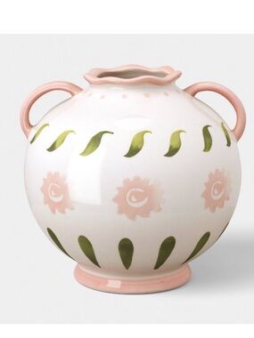 THRESHOLD NWT 8" Painted
Ceramic Jug Vase -pink/green